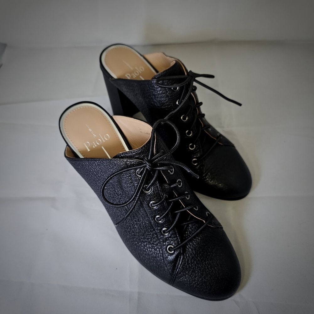 SYLVIE By Linea Paolo | Sassy Lace-UpHigh Block Heel LeatherMule - Picture 4 of 7